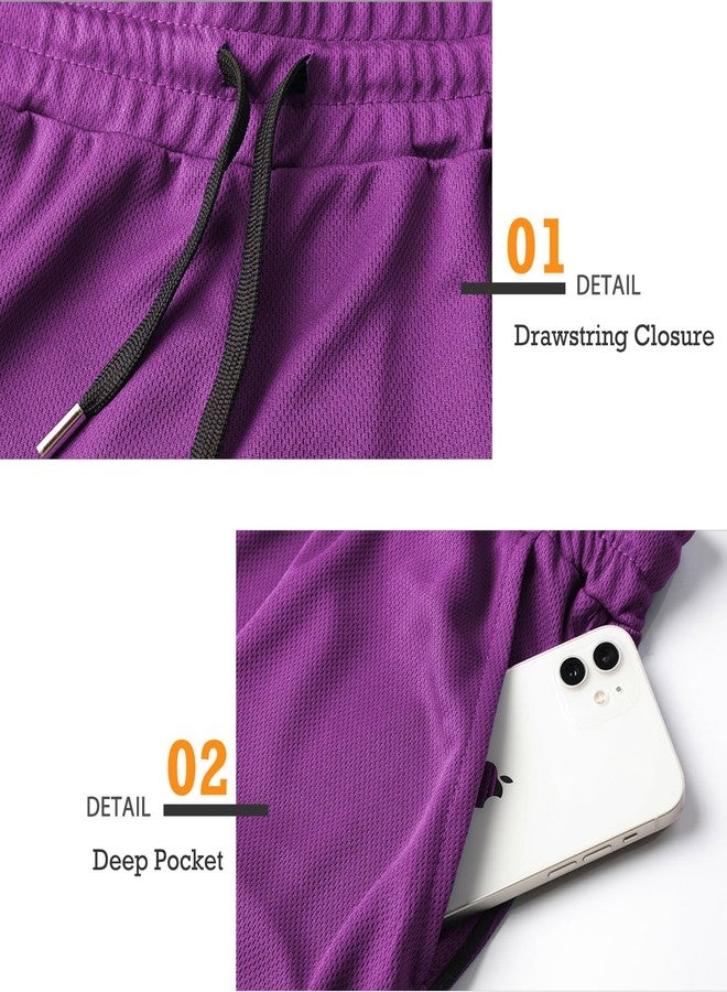 Surenow شورت رياضي رجالي من Surenow، مناسب للجري والتمارين الرياضية، طوله 3 بوصات، خفيف الوزن، يسمح بمرور الهواء، مزود بجيوب، لون بنفسجي - Image 4